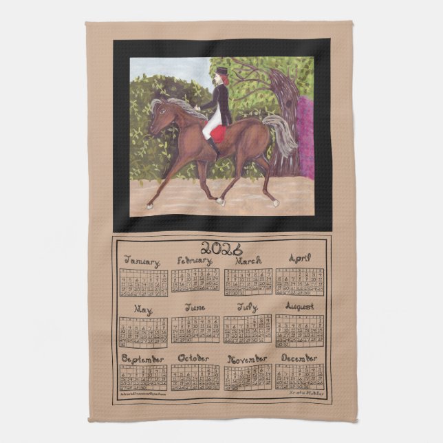 2026 Calendar Dressage Horse Sport Fabric Font Kökshandduk (Vertikal)