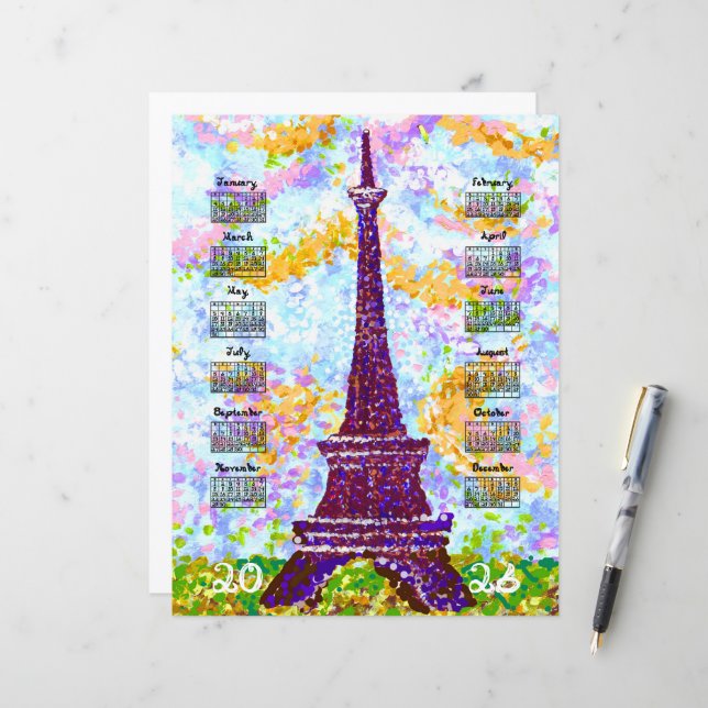 2026 Calendar Eiffel Tower Pointillism Landscape (Fram/Back In Situ)