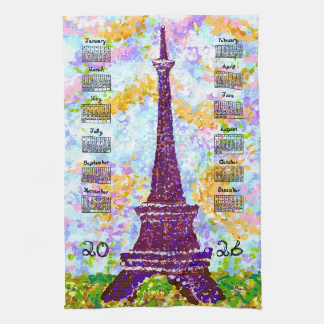 2026 Calendar Eiffel Tower Pointillism Landscape  Kökshandduk (Vertikal)