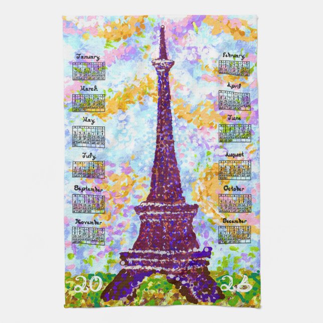 2026 Calendar Eiffel Tower Pointillism Landscape Kökshandduk (Vertikal)