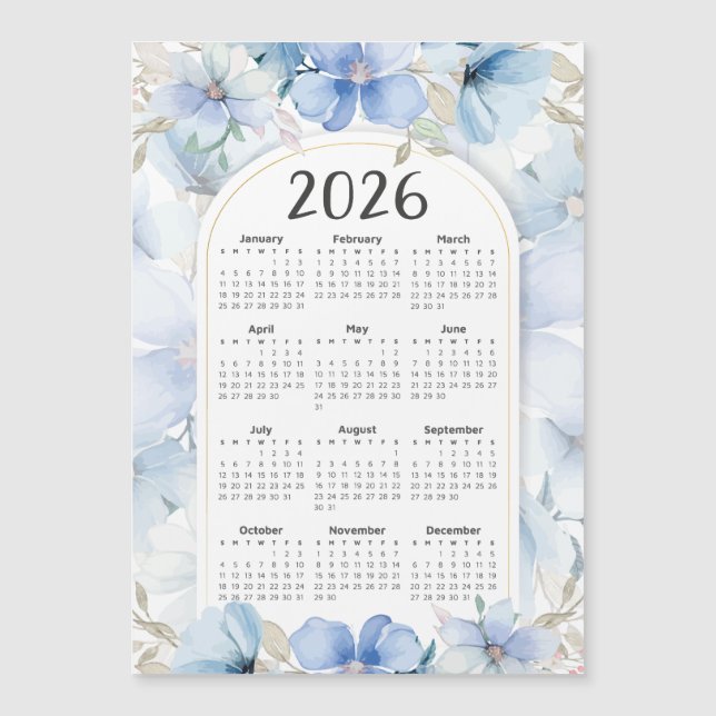 2026 Calendar Elegant Blue Blommigt Garden (Framsida)