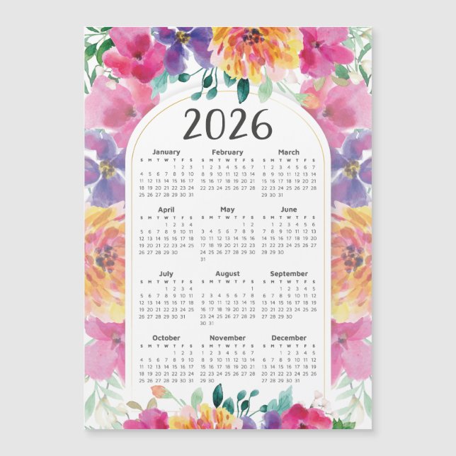 2026 Calendar Elegant Colorful Blommigt Garden (Framsida)