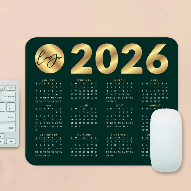 2026 Calendar Emerald Grönt & Guld Business Logoty Musmatta (Skapare uppladdad)