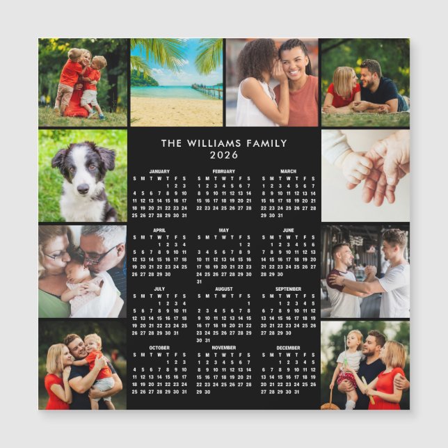 2026 Calendar Family 10 Photo Collage Magnet (Framsida)