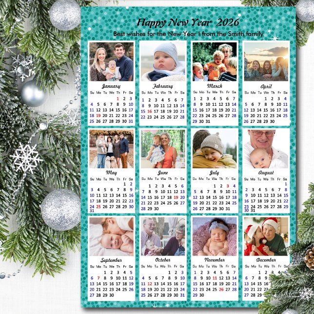 2026 Calendar Family Photo Collage Modern Blue (Skapare uppladdad)