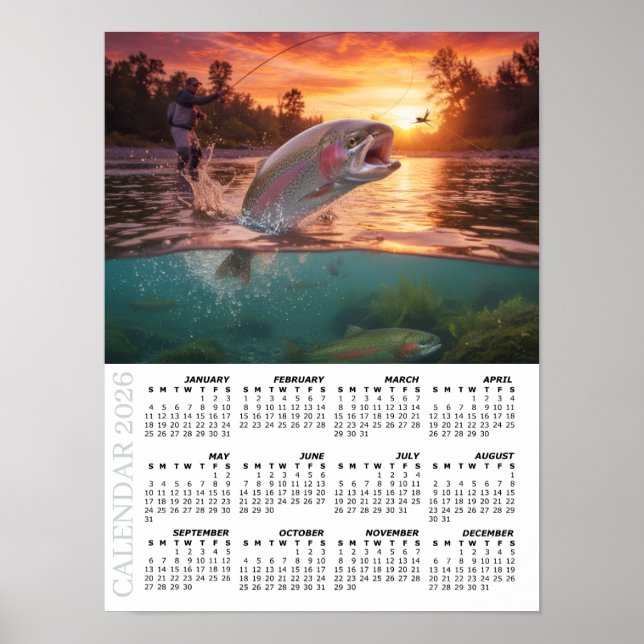 2026 Calendar, Fly Fishing, Trout / Fish Poster (Framsidan)