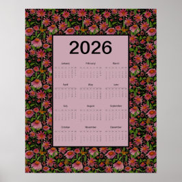 2026 Calendar Full Year Cone Flowers Poster