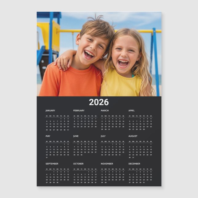2026 Calendar Full Year Photo Black Fridge Magnet (Framsida)