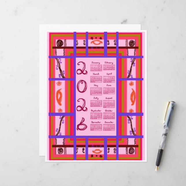 2026 Calendar Girl Power Curvy Plaid Berry Fabric  (Fram/Back In Situ)