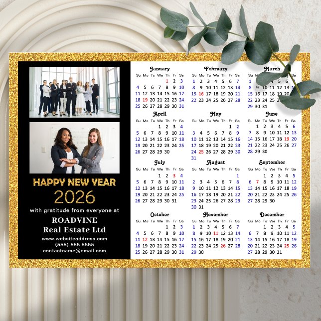 2026 Calendar Guld Black Business 2 Photo Magnetic (Skapare uppladdad)