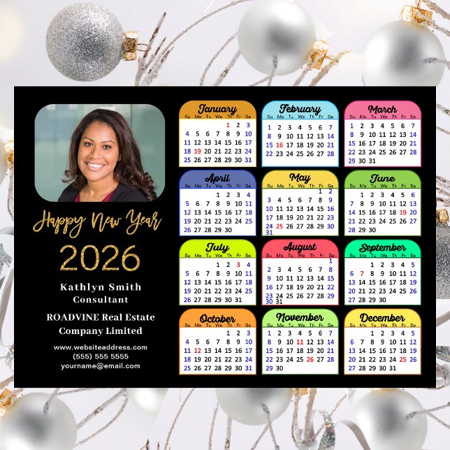 2026 Calendar Guld Black Business Photo Magnetic (Skapare uppladdad)