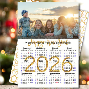 2026 Calendar Guld Glitter-skript - minimalistiskt Julkort