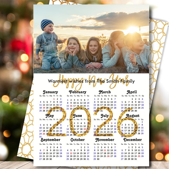 2026 Calendar Guld Glitter-skript - minimalistiskt Julkort (Skapare uppladdad)