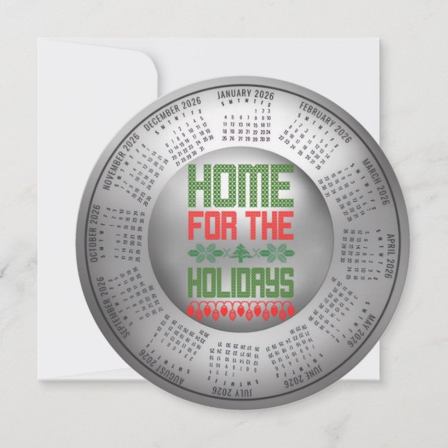 2026 Calendar Home For The Holidays Round Card Julkort (Framsida)
