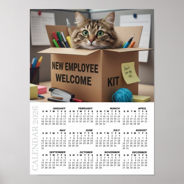2026 Calendar, HR / New Employee - Office Fun Cats Poster (Framsidan)