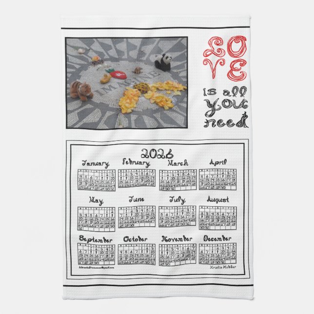 2026 Calendar Imagine Peace Photo LOVE Fabric Font Kökshandduk (Vertikal)