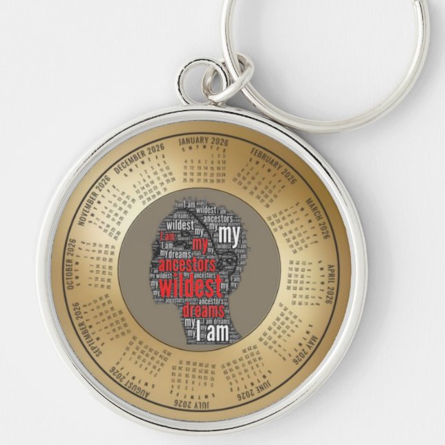 2026 Calendar Keychain My Ancestors Wildest Dreams Rund Silverfärgad Nyckelring (Framsidan)