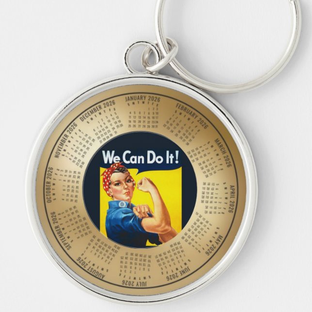 2026 Calendar Keychain We Can Do It Rund Silverfärgad Nyckelring (Framsidan)