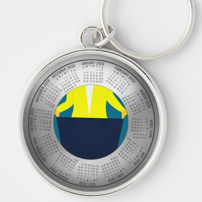 2026 Calendar Keychain Weight Loss Rund Silverfärgad Nyckelring (Framsidan)