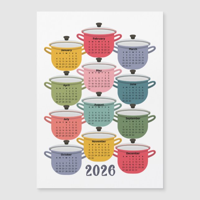 2026 Calendar Kitchen Colorful Cookware (Framsida)