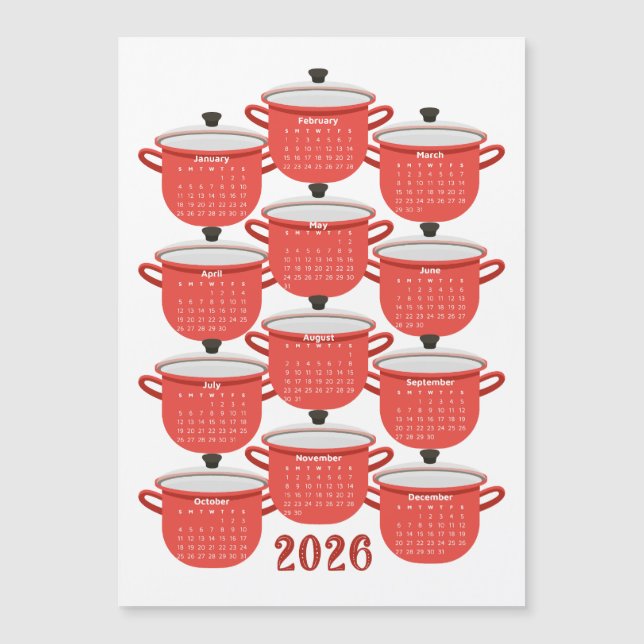 2026 Calendar Kitchen Red Cookware (Framsida)