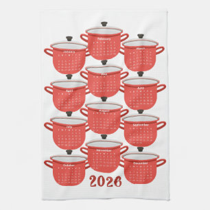 2026 Calendar Kitchen Red Cookware Kökshandduk
