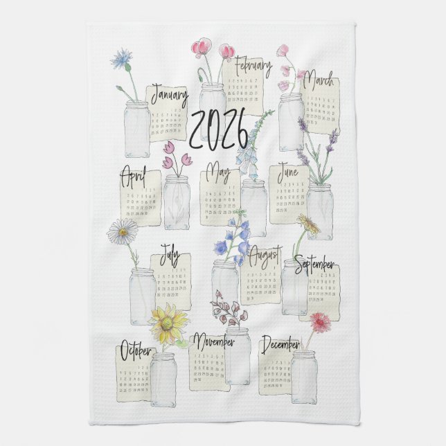 2026 Calendar Kitchen Tea Towel Kökshandduk (Vertikal)