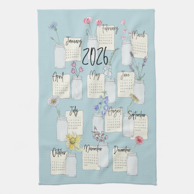 2026 Calendar Kitchen Tea Towel Kökshandduk (Vertikal)