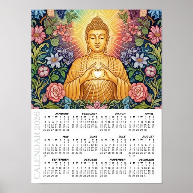 2026 Calendar, Large, Buddha / Heart of Light Poster (Framsidan)