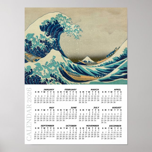 2026 Calendar, Large, Great Wave off Kanagawa Poster (Framsidan)
