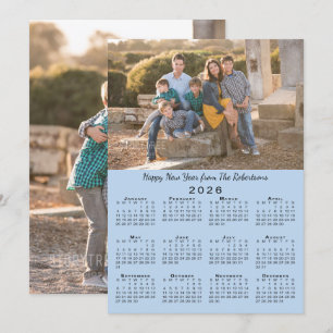 2026 Calendar Light Blue 2 Photos Gott nytt år Julkort