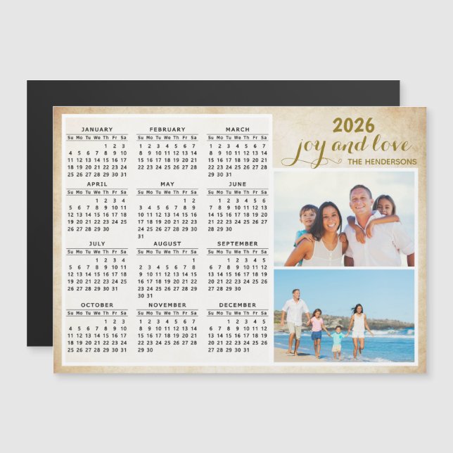 2026 Calendar Magnet Anpassningsbar Family Photo K (Fram/baksida)