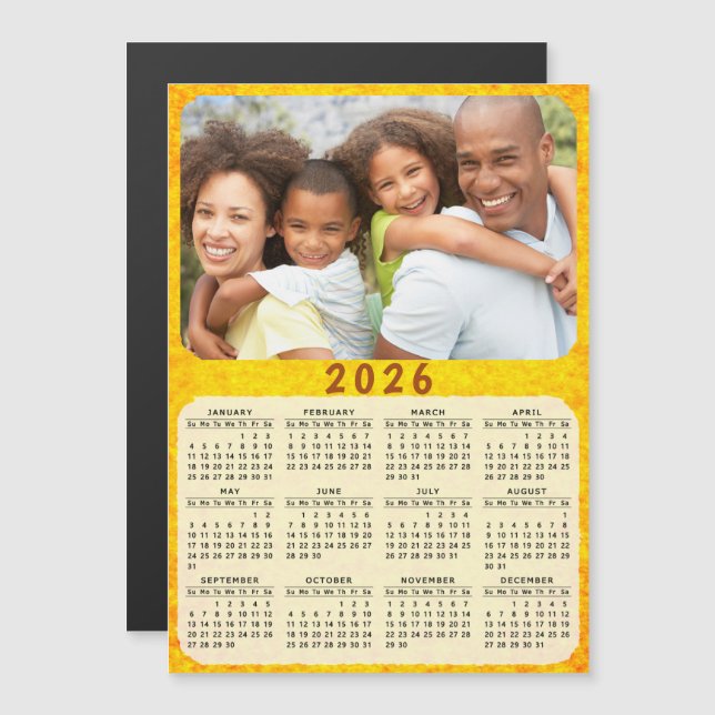 2026 Calendar Magnet Family Photo Golden Gult (Fram/baksida)