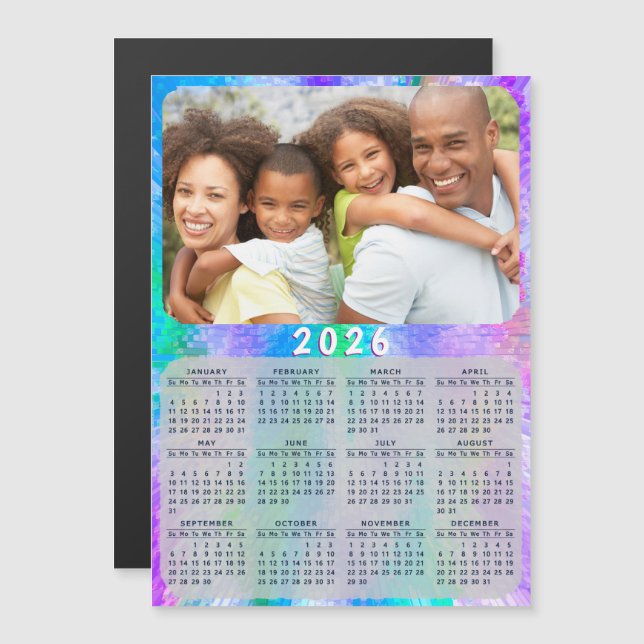 2026 Calendar Magnet Family Photo HoloGraph (Fram/baksida)