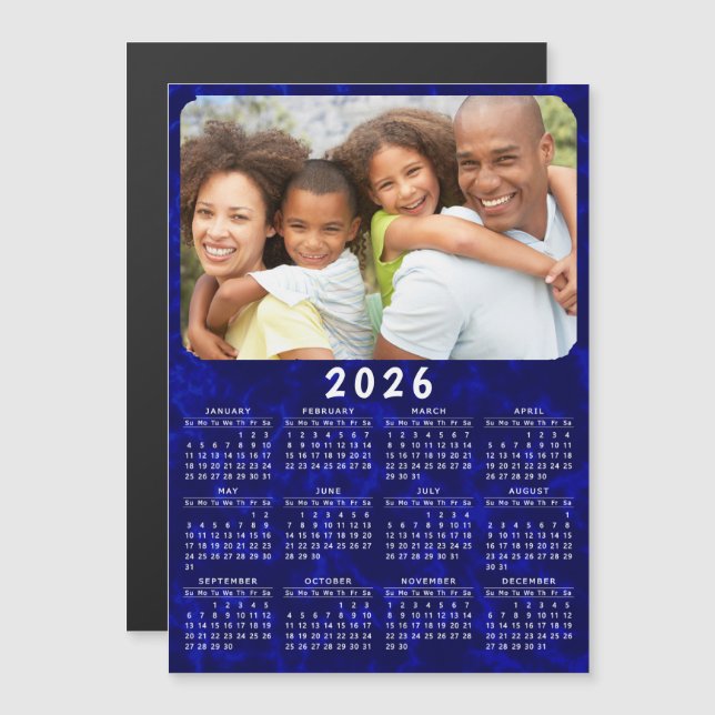 2026 Calendar Magnet Family Photo Navy Blue (Fram/baksida)