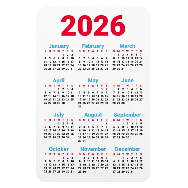 2026 Calendar Magnet | Theme: Chicago flag colors (Vertikal)