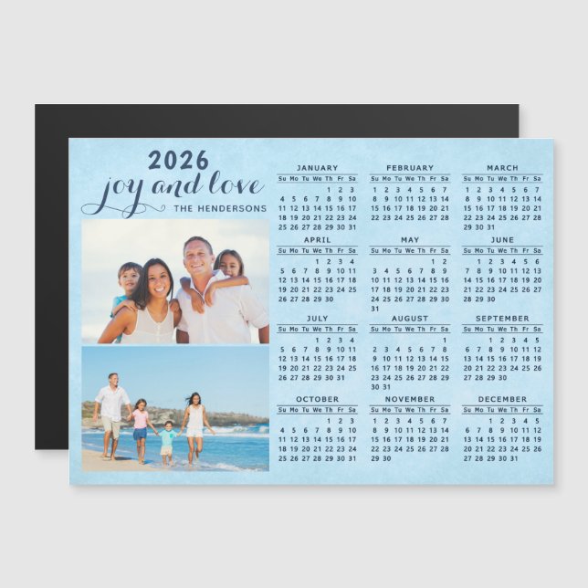 2026 Calendar Magnet Two Photos Collage Blue (Fram/baksida)