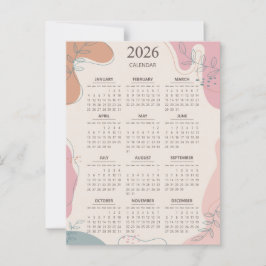 2026 Calendar Mid Century Abstrakt Boho Aesthetic Vykort