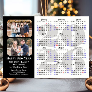 2026 Calendar Modern Black Family Photo Minimalist Julkort