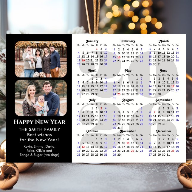 2026 Calendar Modern Black Family Photo Minimalist Julkort (Skapare uppladdad)