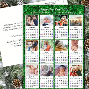 2026 Calendar Modern Family 12 Photo Grönt Glitter Helg Vykort