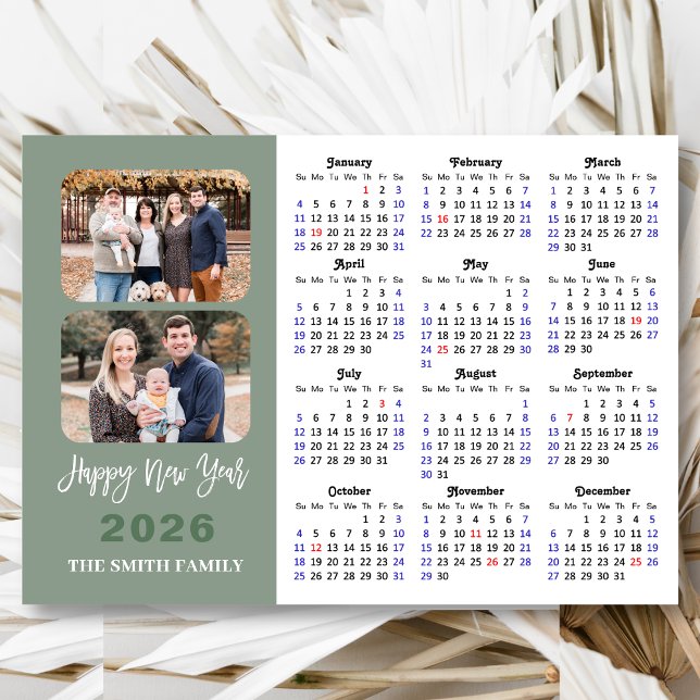 2026 Calendar Modern Sage Grönt 2 Photo Magnetic (Skapare uppladdad)
