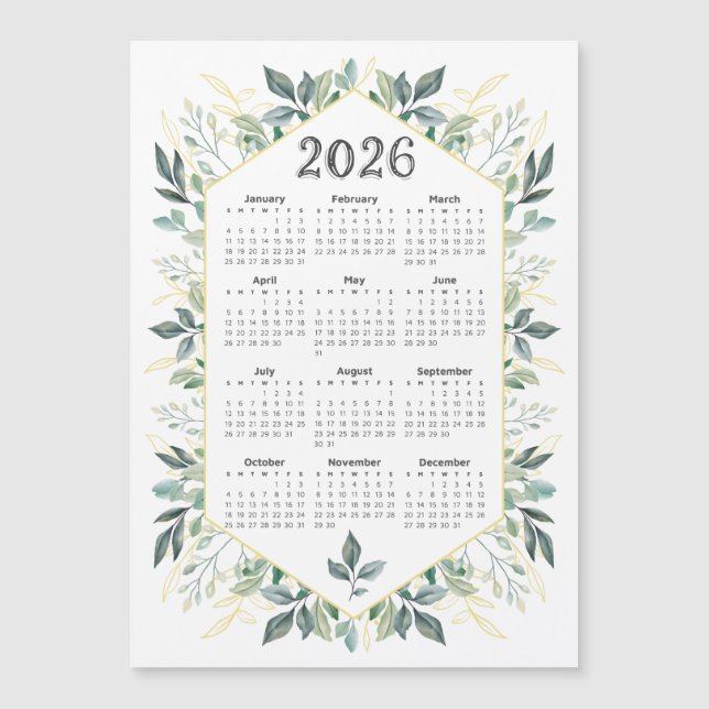 2026 Calendar Modern Watercolor Botanical Lövs (Framsida)