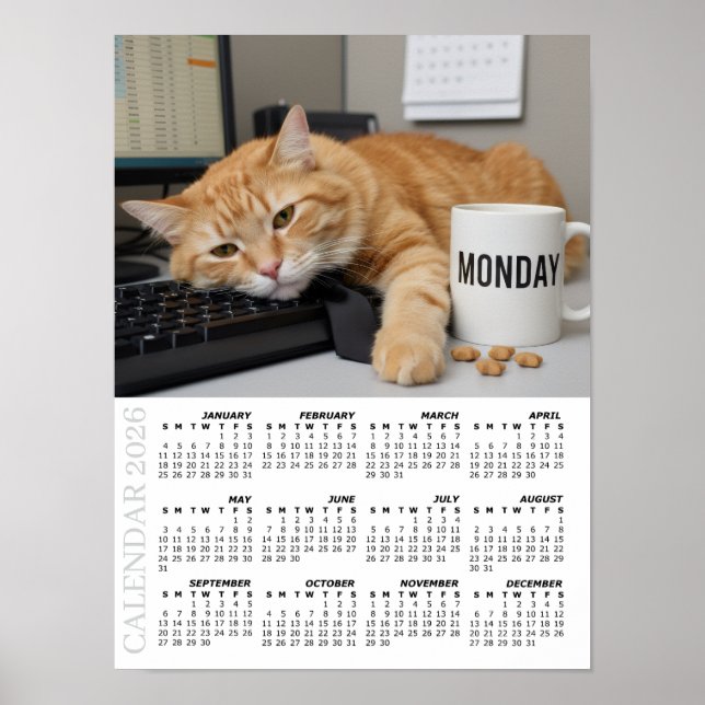 2026 Calendar, Monday Motivation - Office Fun Cats Poster (Framsidan)