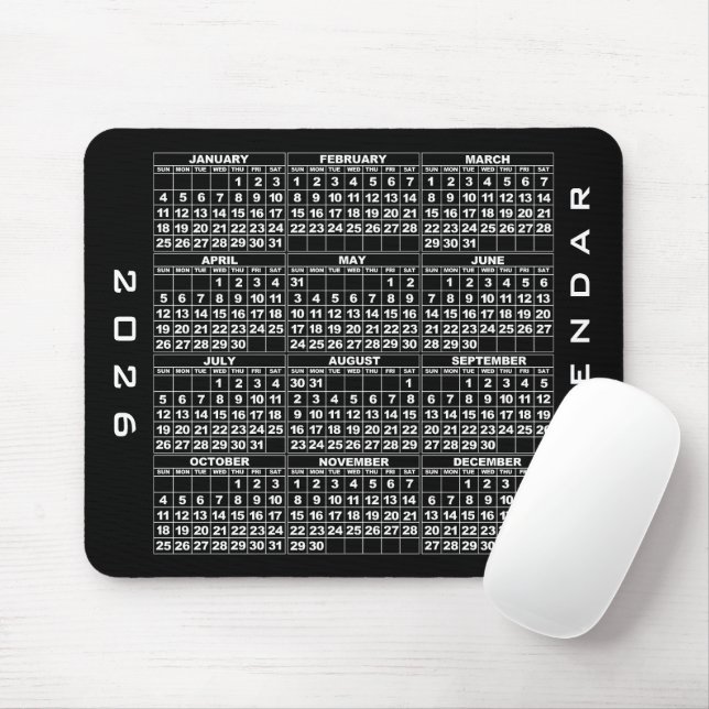 2026 Calendar Mousepad Black Musmatta (Med mus)