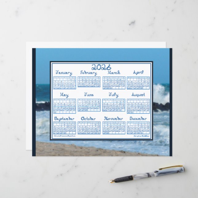 2026 Calendar Ocean Waves Beach Rocks Fabric Font (Fram/Back In Situ)