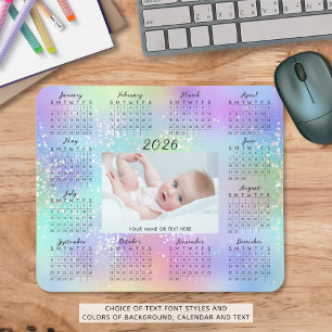 2026 Calendar One Photo Rainbow Glitter Script Musmatta