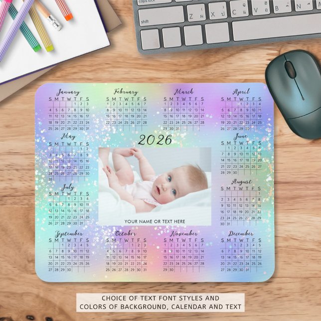 2026 Calendar One Photo Rainbow Glitter Script Musmatta (Skapare uppladdad)