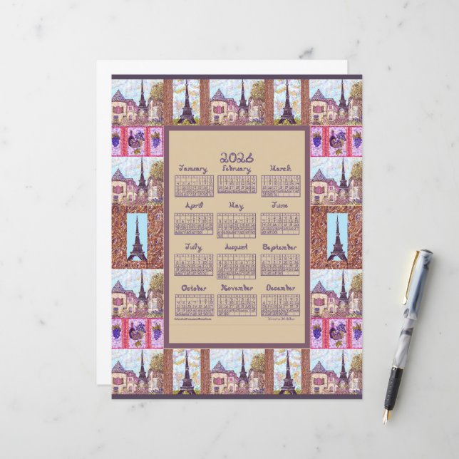 2026 Calendar Paris Eiffel Tower Pointillism Art (Fram/Back In Situ)