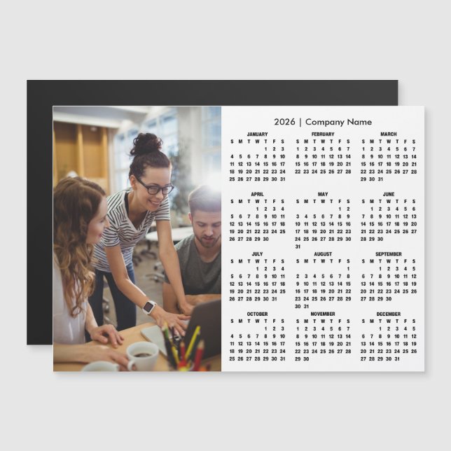 2026 Calendar Personalized Business Photo Magnet (Fram/baksida)